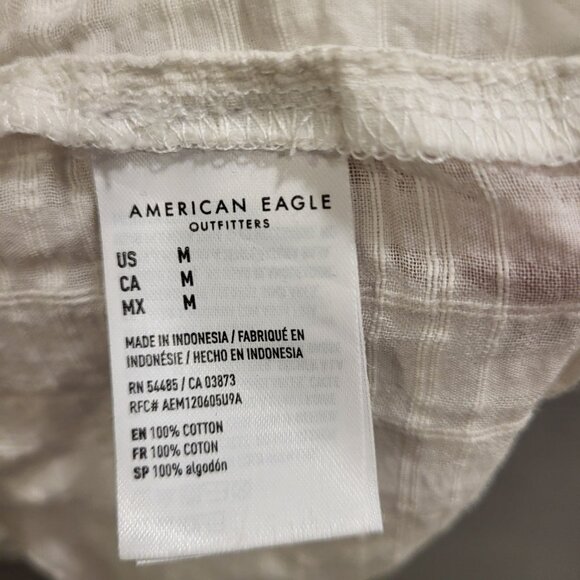 American Eagle Peasant Blouse Women's Size Medium Cotton Neck Tie Puff Sleeves - Picture 4 of 6